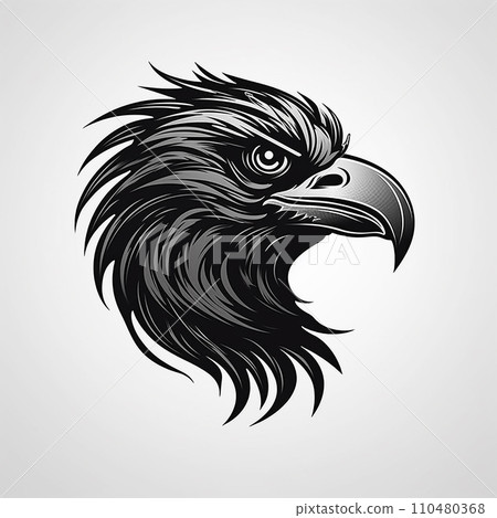 Angry black raven, logo, monochrome drawing, bird Icon, raven symbol, angry bird portrait, predator pictogram, for laser engraving Angry black raven, logo, monochrome drawing, bird Icon, raven symbol, angry bird portrait, predator pictogram, for laser engraving 110480368