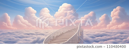 Delicate airy stairway goes to the sky to the light, delicate pastel colors, airy light clouds, stairway to the clouds, banner Delicate airy stairway goes to the sky to the light, delicate pastel colors, airy light clouds, stairway to the clouds, banner 110480400