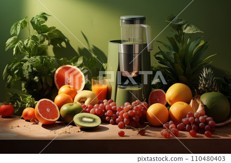 Mixer blender with fresh fruit on the table, making juice and smoothies from seasonal fresh fruit, healthy drink and lifestyle Mixer blender with fresh fruit on the table, making juice and smoothies from seasonal fresh fruit, healthy drink and lifestyle 110480403