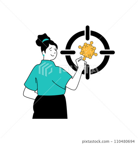 Coronavirus concept with cartoon people in flat design for web. Woman works as scientists, fighting virus and developing medication. Vector illustration for social media banner, marketing material. Coronavirus concept with cartoon people in flat design for web. Woman works as scientists, fighting virus and developing medication. Vector illustration for social media banner, marketing material. 110480694