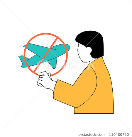 Coronavirus concept with cartoon people in flat design for web. Man unable to travel due to flight cancellations during pandemic. Vector illustration for social media banner, marketing material. 110480720