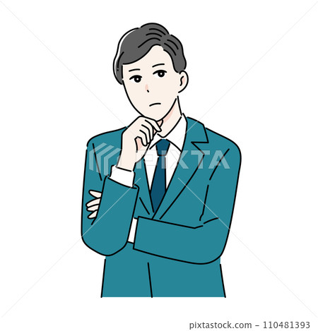 Illustration of a worried business person with his arms crossed 110481393