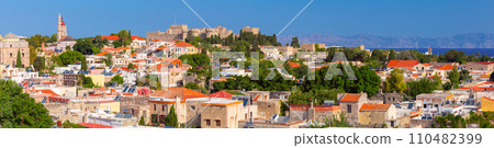 Scenic view of the historical part of Rhodes at dawn. 110482399