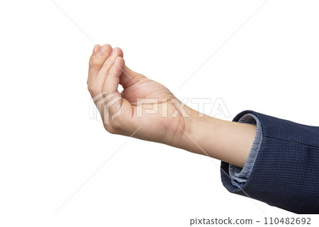 Male hand with a gesture asking for cash isolated on white background. Male hand with a gesture asking for cash isolated on white background. 110482692