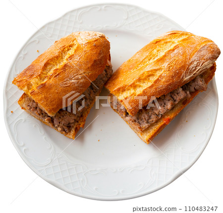 Bocadillo with salchichi sausage and tomato Bocadillo with salchichi sausage and tomato 110483247