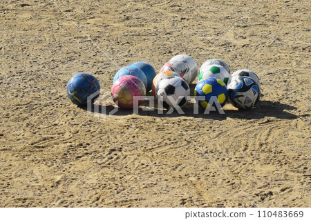 Soccer ball placed on the ground 110483669