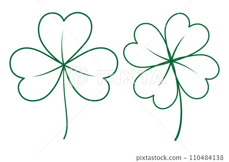 Two contour drawn tree leaf and four leaf clover in trendy green. Design for icon or various uses Two contour drawn tree leaf and four leaf clover in trendy green. Design for icon or various uses 110484138