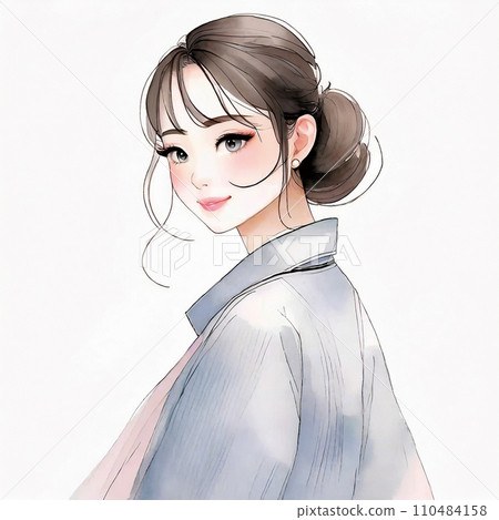 Clean Japanese style female illustration "AI generated image" 110484158