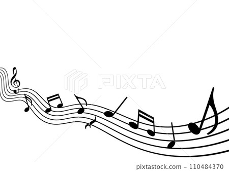 Music sheet wave background. Harmony of treble clef and musical notes. Music sheet wave background. Harmony of treble clef and musical notes. 110484370