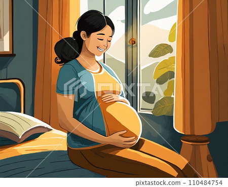 Image of a pregnant woman in full term "AI generated image" 110484754