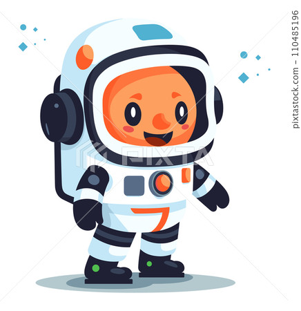 Cute astronaut cartoon character smiling in space suit. Childish spaceman drawing for kids space concept. Playful outer space adventurer vector illustration. 110485196