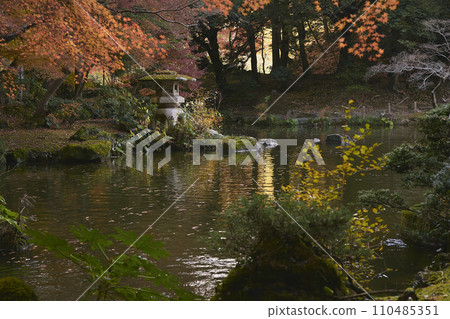 Autumn leaves reflected on the water Autumn leaves reflected on the water 110485351