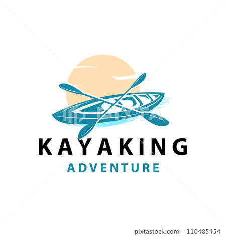 Kayak logo canoe paddle wild adventure river design vector illustration vintage style Kayak logo canoe paddle wild adventure river design vector illustration vintage style 110485454
