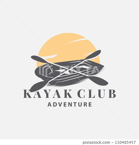 Kayak logo canoe paddle wild adventure river design vector illustration vintage style Kayak logo canoe paddle wild adventure river design vector illustration vintage style 110485457