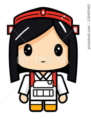 Cute cartoon firefighter girl, Asian female character in uniform. Child-friendly profession theme for education vector illustration. Cute cartoon firefighter girl, Asian female character in uniform. Child-friendly profession theme for education vector illustration. 110485462