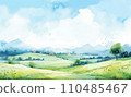 I watercolor illustration full of sky and green nature 110485467
