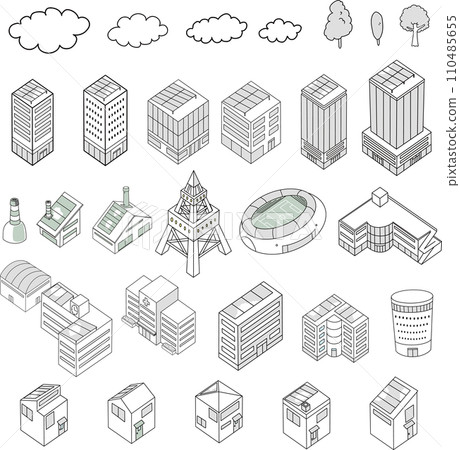 等距建築 3D 插圖集（單色） 110485655