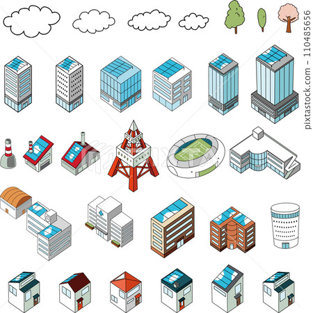 等距建築 3D 插圖集（彩色） 110485656