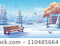 Winter park landscape with bench illustration material 110485664