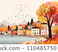 Autumn leaves cityscape illustration material 110485750