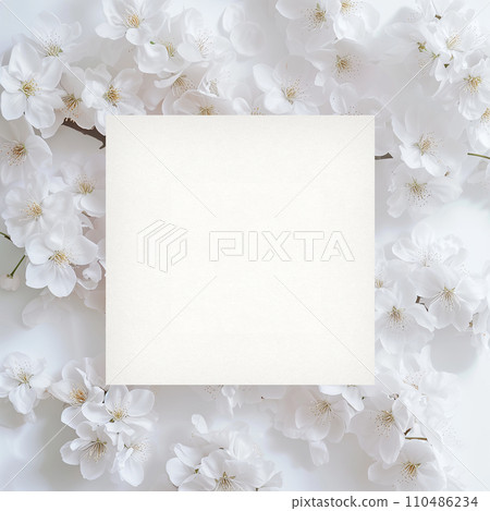 White message card on cherry blossom background 110486234