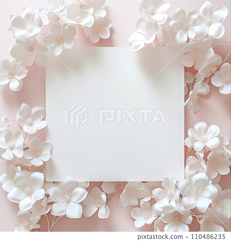 White message card on floral background 110486235
