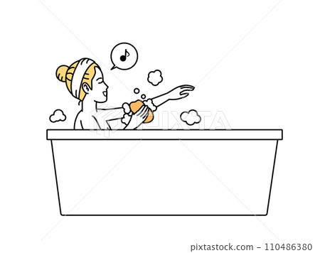 Illustration of a young woman washing her body in the bath Illustration of a young woman washing her body in the bath 110486380