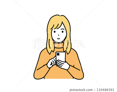 Illustration of a young woman using a smartphone Illustration of a young woman using a smartphone 110486391