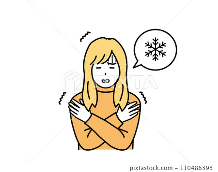 Illustration of a young woman who is sensitive to cold, shivering and getting cold Illustration of a young woman who is sensitive to cold, shivering and getting cold 110486393
