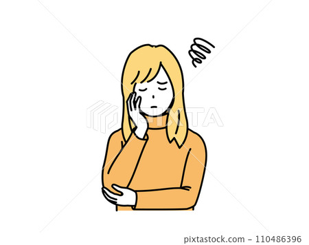 Illustration of a troubled young woman with a troubled expression 110486396