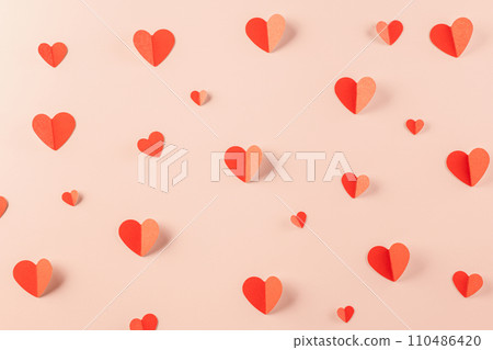 Happy Valentine Day concept. Beautiful red paper hearts shape cutting pastel pink background, Symbol of love paper art with copy space for text, Happy mother day Happy Valentine Day concept. Beautiful red paper hearts shape cutting pastel pink background, Symbol of love paper art with copy space for text, Happy mother day 110486420