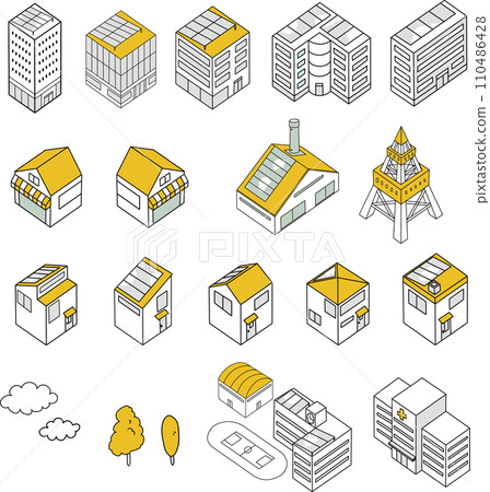 等距建築 3D 插圖集（黃色） 110486428
