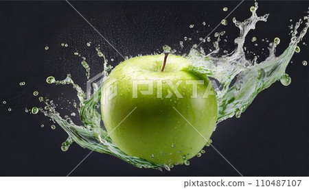 蘋果水果水濺插畫素材AI生成影像 110487107