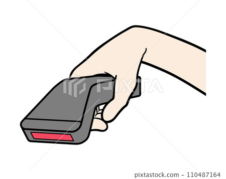 Illustration of hand reading with barcode scanner 110487164