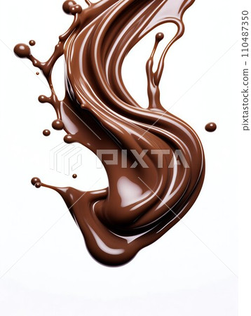 AI-generated content. Flowing Liquid Chocolate on White. Generative ai 110487350