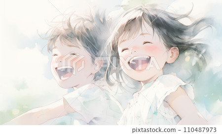 可愛的孩子們快樂玩耍的插圖“AI生成圖像” 110487973