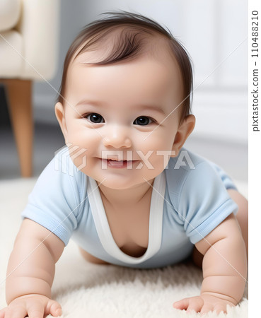 Cute smiling baby crawling in the room AI generated 110488210
