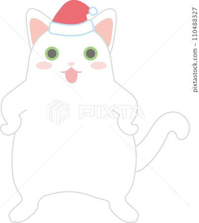 Dancing cat_Christmas Santa hat_Echen with both hands on hips 110488327