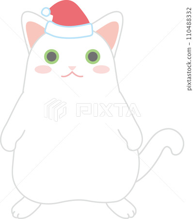 Dancing cat_Christmas Santa hat_Cat standing with both hands down Dancing cat_Christmas Santa hat_Cat standing with both hands down 110488332