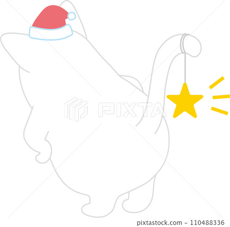Dancing cat_Christmas Santa hat_Cat with a star hanging from its tail 110488336