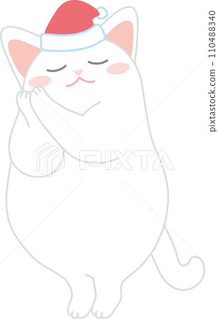 跳舞的貓_聖誕聖誕老人帽_舉起手來，看起來很著迷 110488340