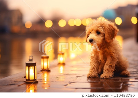 Close-up of cute dog with beautiful bokeh background, Generative AI 110488780