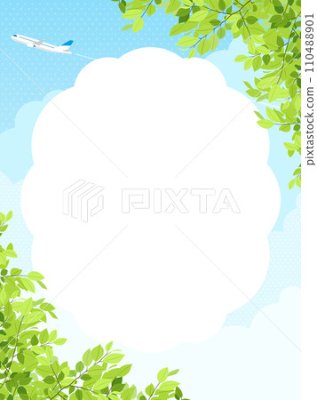Airplane flying in fresh greenery and blue sky Frame/Background material (vertical orientation) Airplane flying in fresh greenery and blue sky Frame/Background material (vertical orientation) 110488901