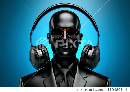3d minimal scene, mockup abstract human character, enjoy music concept, Generative AI 110489144
