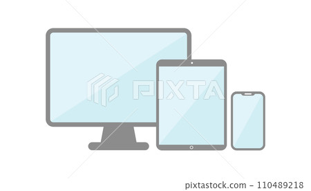 Simple illustrations of digital devices (desktops, tablets, smartphones) 110489218