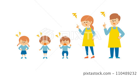 Nursery teacher and child angry expression set illustration material Nursery teacher and child angry expression set illustration material 110489232