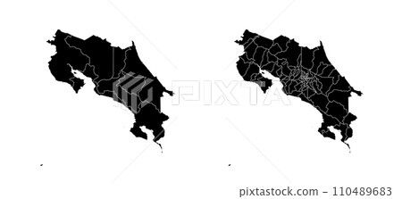 Set of isolated Costa Rica maps with regions. Isolated borders, departments, municipalities. 110489683