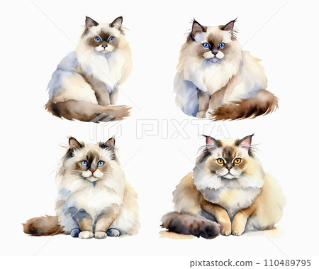 水彩布娃娃坐貓圖 4 集 AI 生成影像 水彩布娃娃坐貓圖 4 集 AI 生成影像 110489795