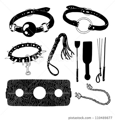 BDSM hand drawn clipart in black and white colors. Vector illustration BDSM hand drawn clipart in black and white colors. Vector illustration 110489877