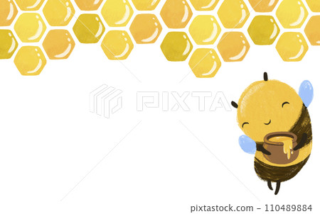 Cute Honey Bee illustration with honey comb. Bright frame 110489884
